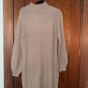 Women's Ribbed Knit Sweater Dress purple/tan